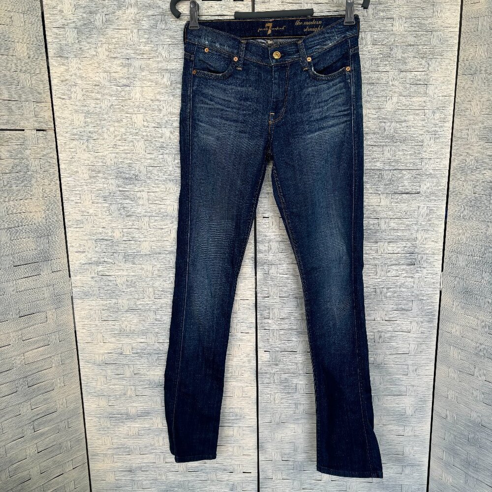 7 For All Mankind Women’s Straight Leg Jeans - Dark Blue Wash